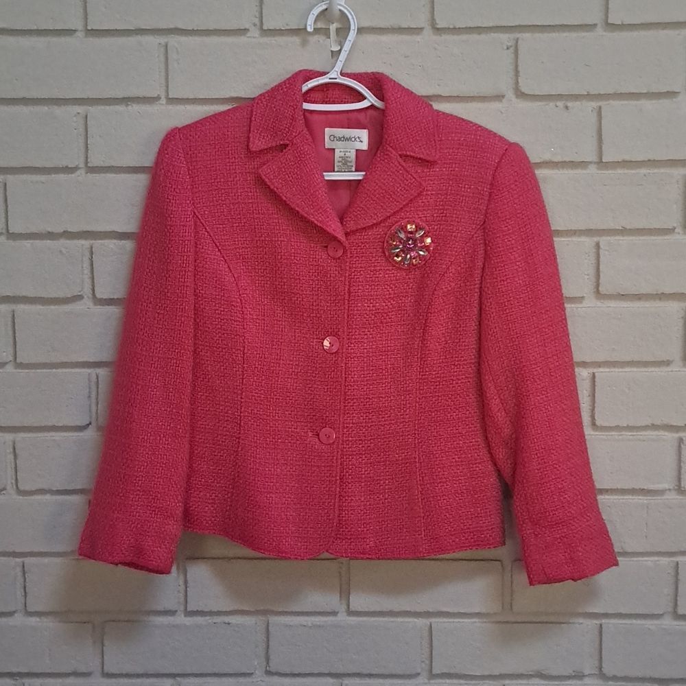 Chadwicks Pink Tweed Blazer Jacket. Size 4